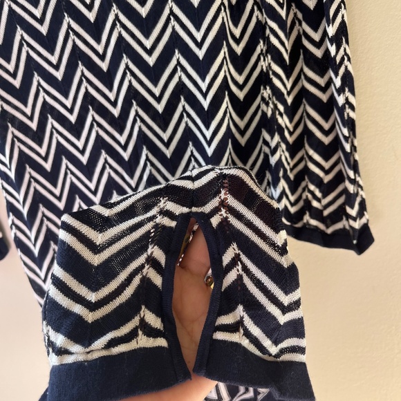 WHBM Sz M Chevron Stripes Tunic Cover Up Blouse Dress Open Knit V Neck Pullover - Picture 4 of 10